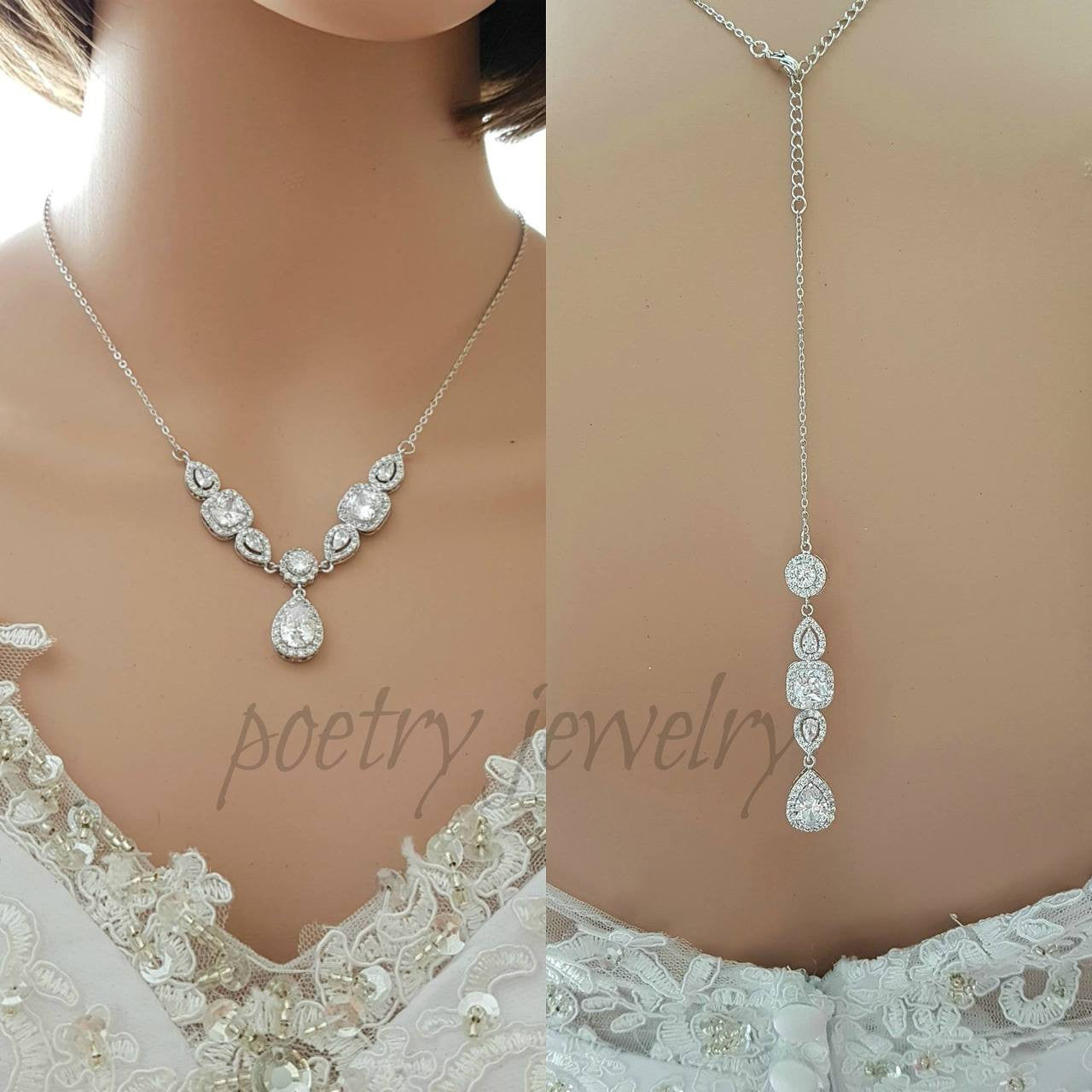 Bridal Drop Back Necklace- Gianna