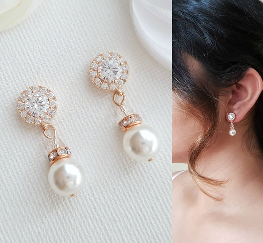 Simple Rose Gold Drop Pearl Earrings