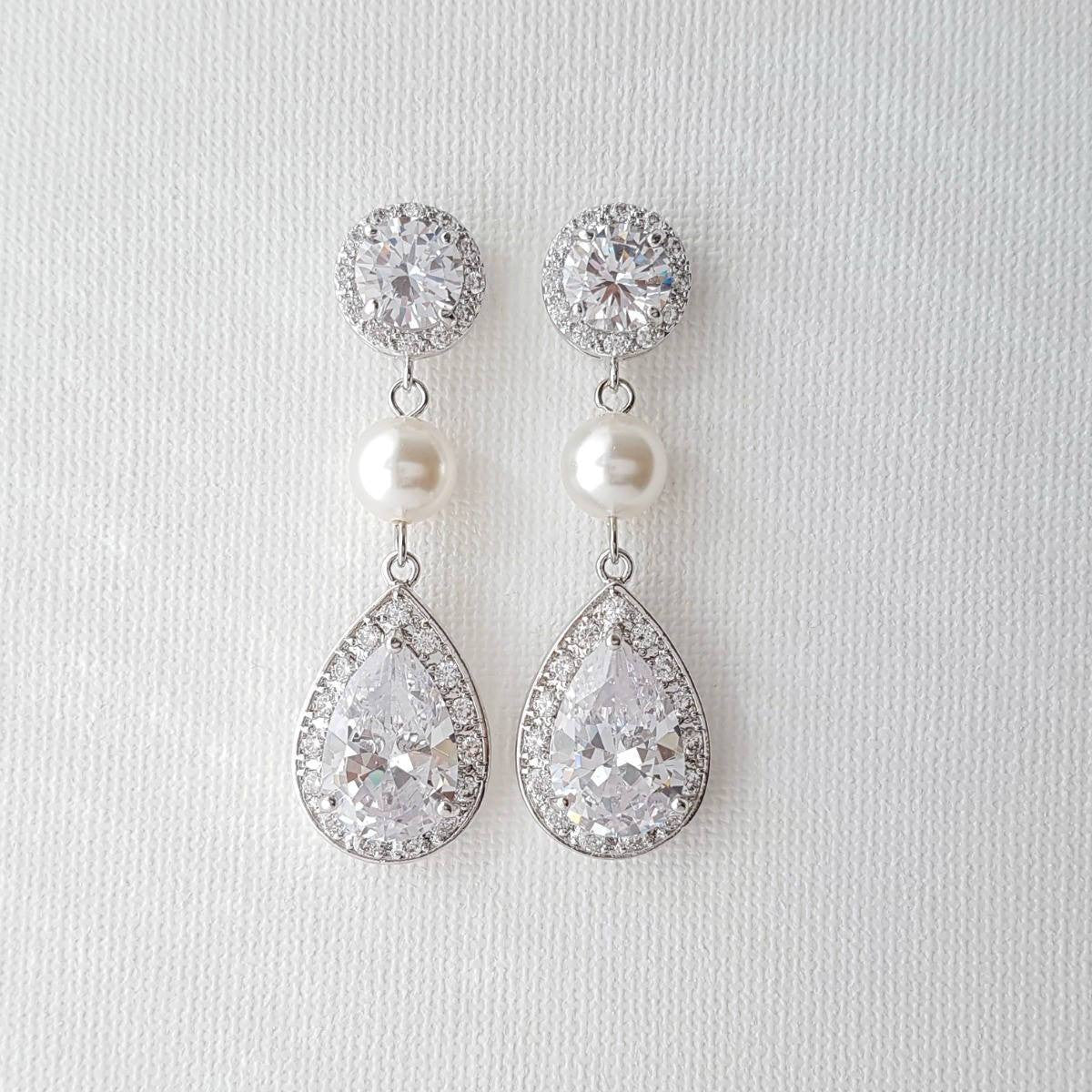 Pearl and Crystal Drop Earrings-Evita