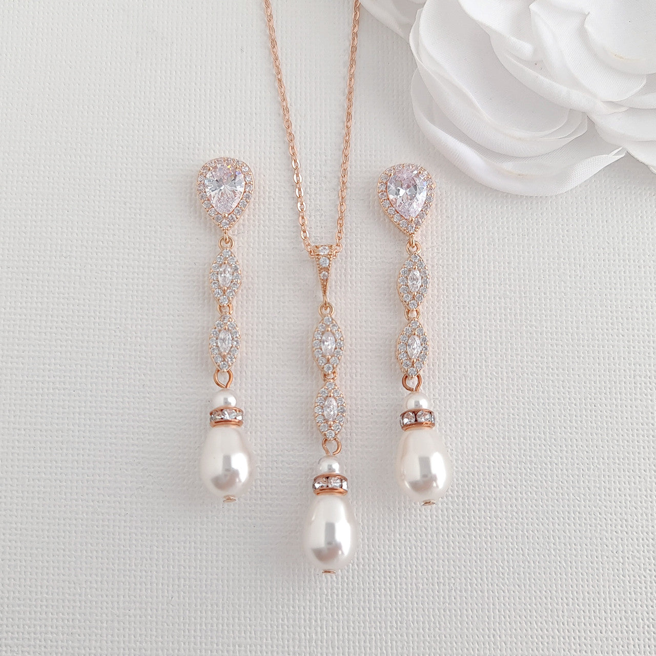 Gold and Pearl Jewellery Set for Wedding-Abby