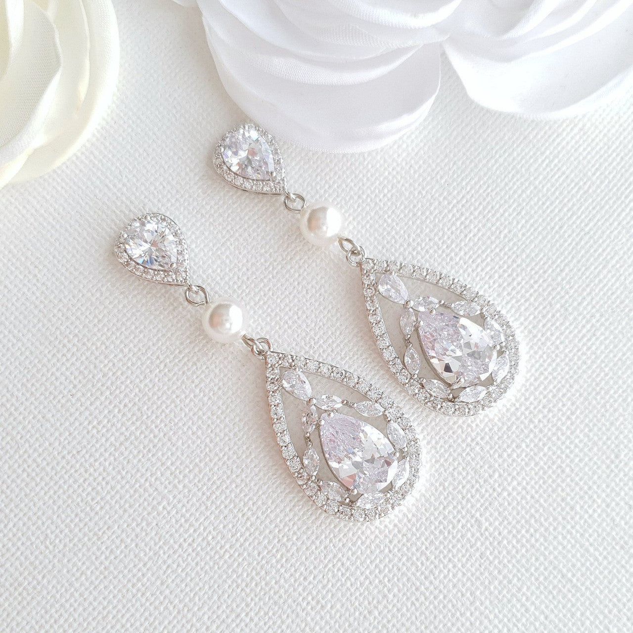 Teardrop Wedding Earrings-Esther