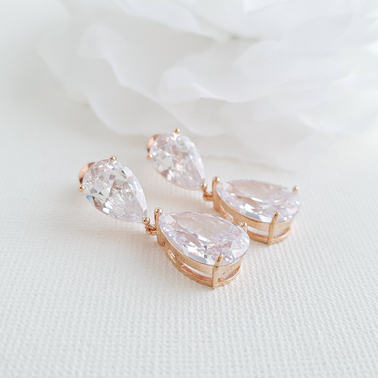 Small Pear Shaped Gold Wedding Earrings-Clara