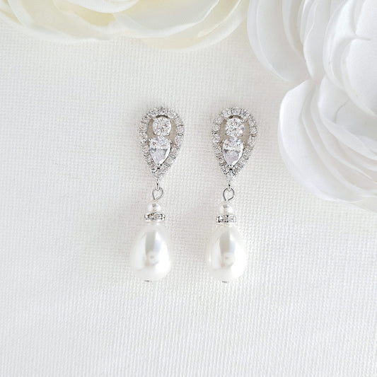 Silver Pearl Drop Earrings-Cera