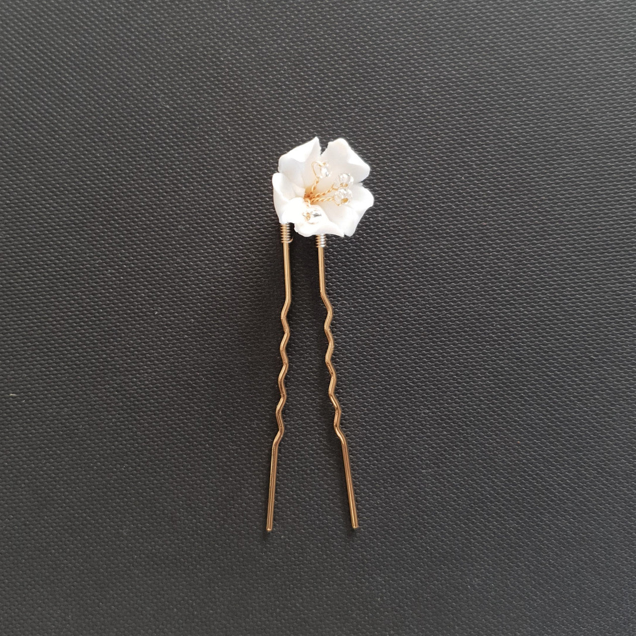 Gold Wedding Hair Pins with White Flowers-Magnolia