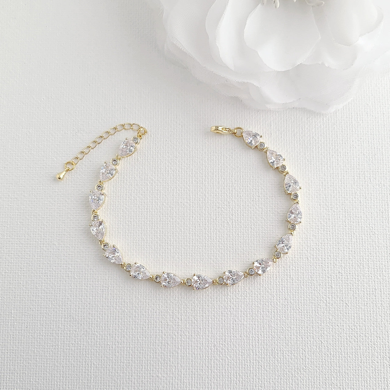 Gold Floral Earrings and Teardrop Bracelet Set for Weddings-Ivy