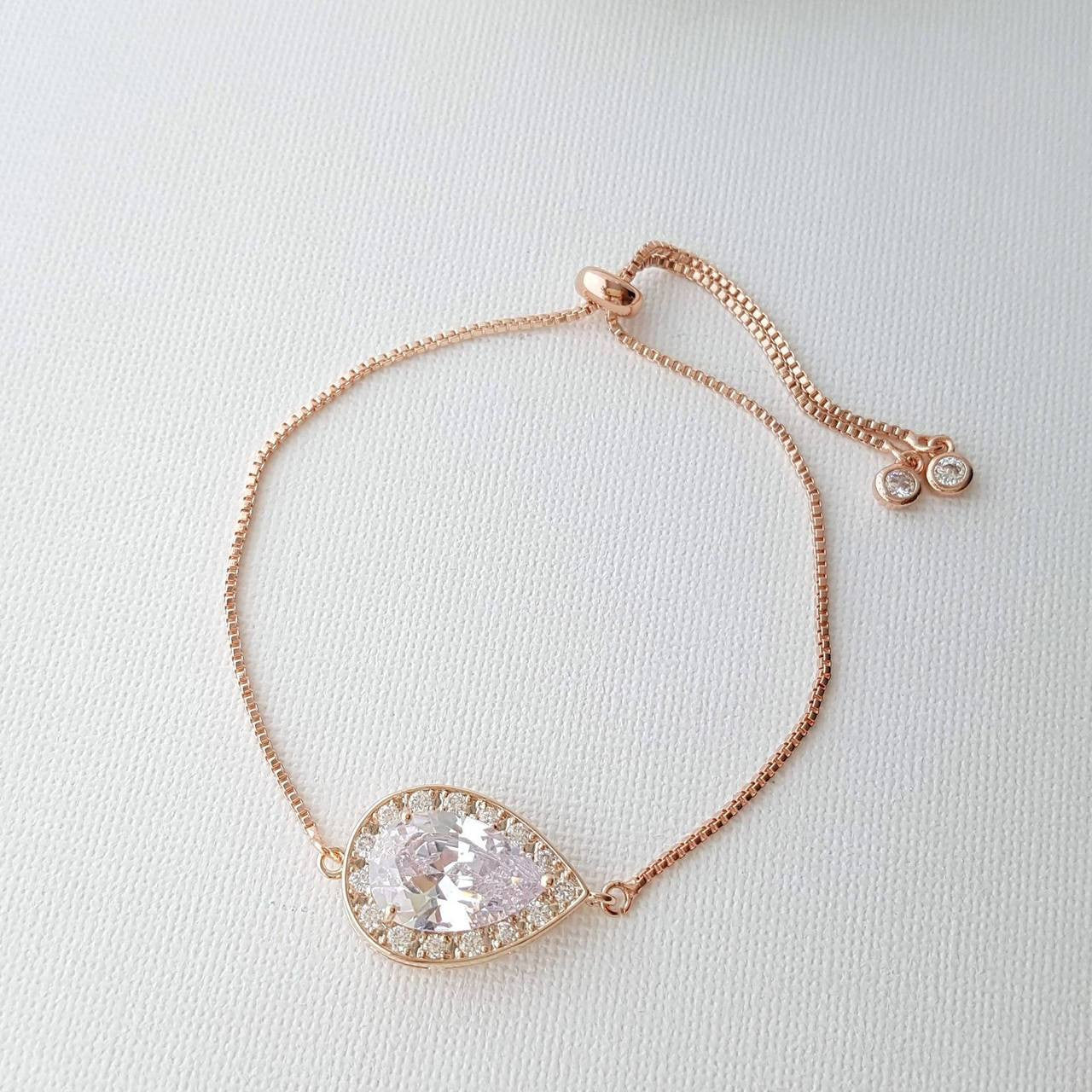 Rose Gold Simple Bracelet, Bridal Crystal Adjustable Bracelet, Rose Gold Wedding Bracelet, Bridesmaid Bracelet, Bridal Jewelry, Evelyn