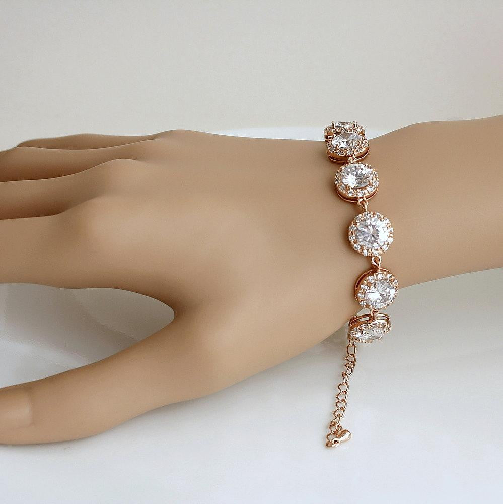 Rose Gold Wedding Bracelet, Crystal Bridal Bracelet, Wedding Jewelry, Rose Gold Cubic Zirconia Bracelet, Evita