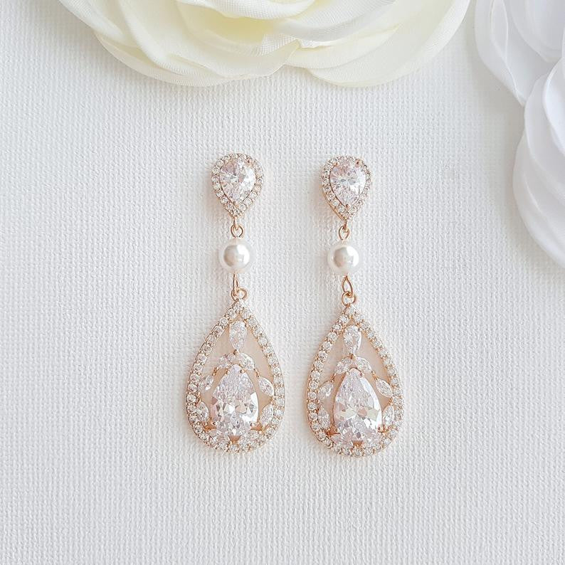 Gold Cubic Zirconia Earrings-Esther
