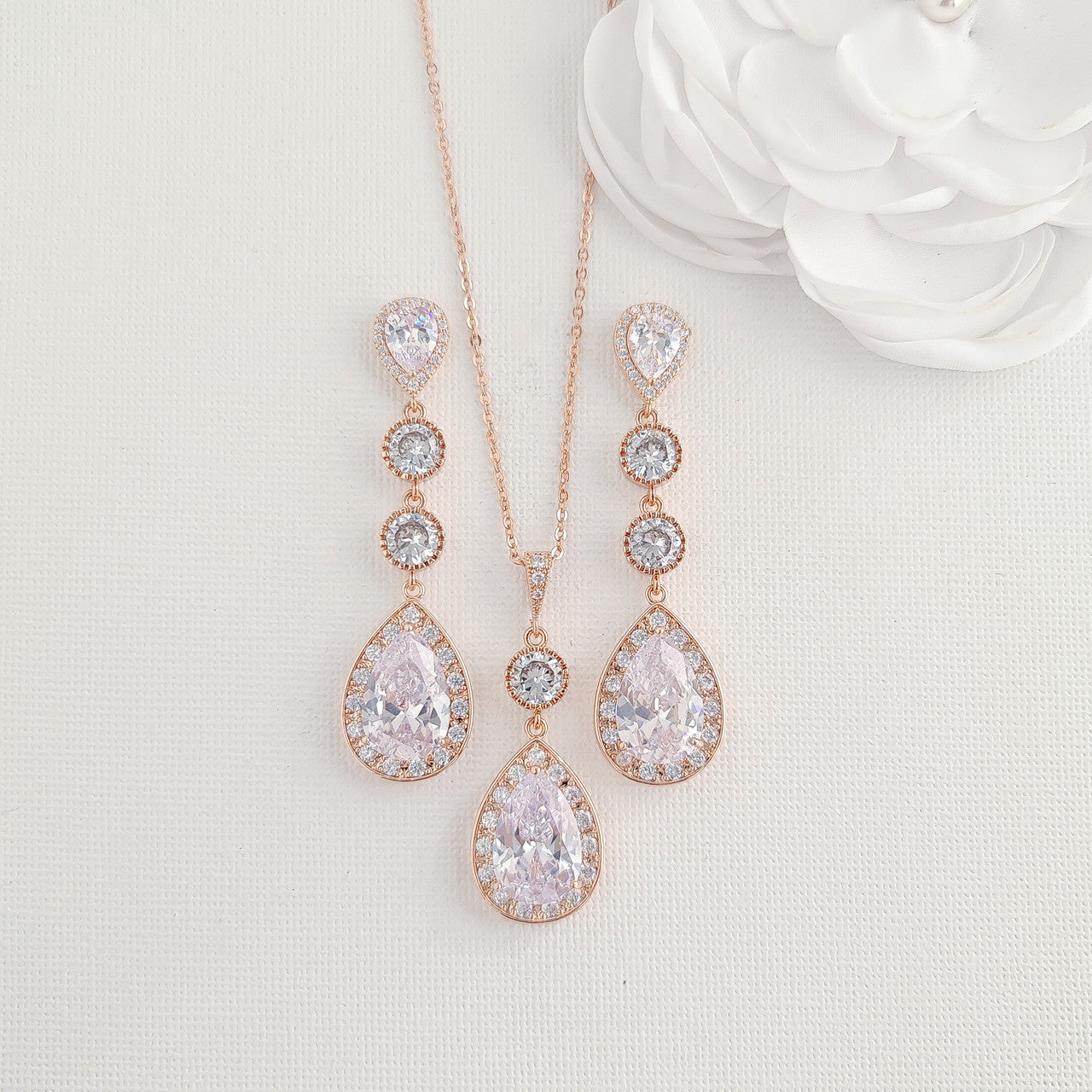 Wedding Necklace Set with Long Earrings-Evana