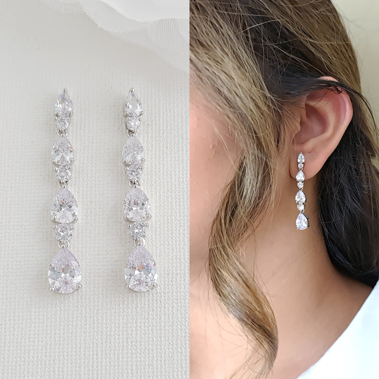 CZ Silver Plated Earrings for Weddings & Occasions, Brides & Women