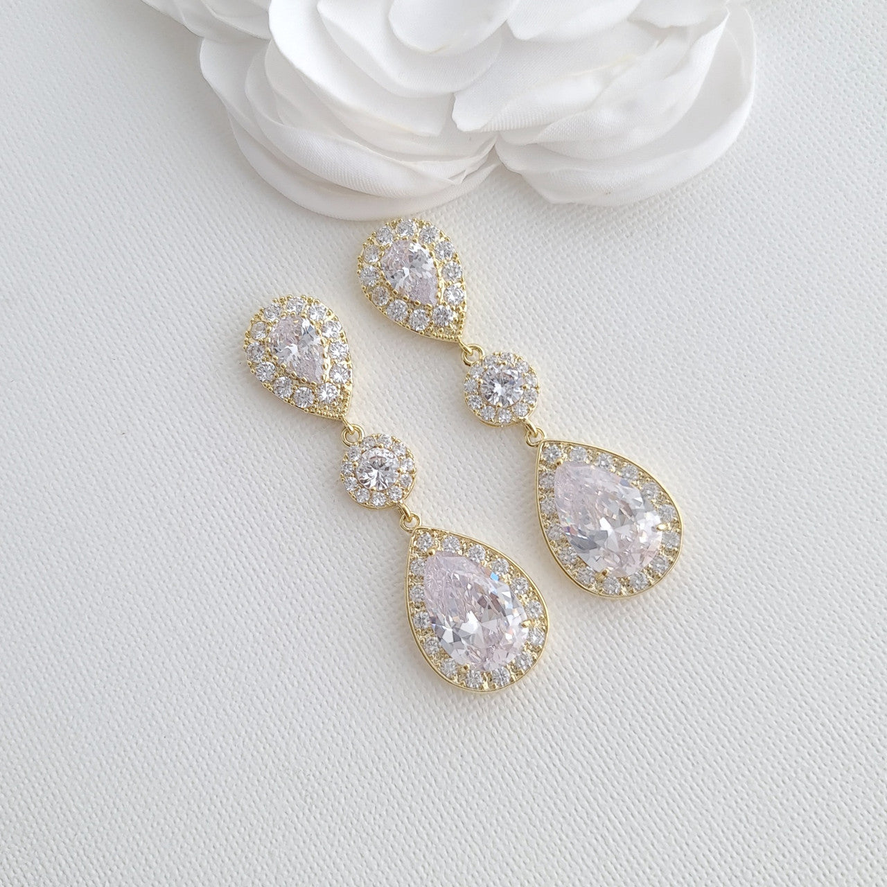 Wedding Drop Earrings With Teardrops-Penelope