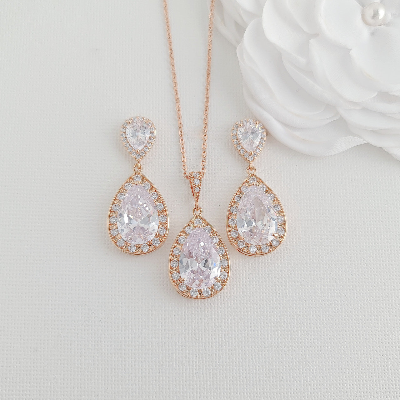 Teardrop Necklace and Earrings Wedding Jewellery Set- Evelyn