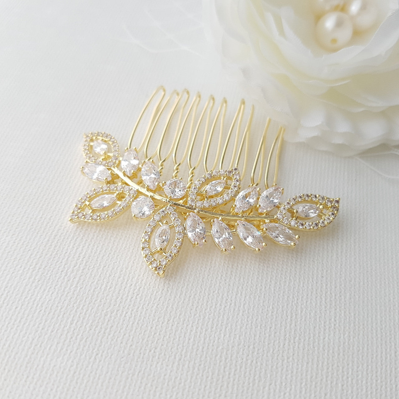 Leaf Bridal Hair Comb With Pearls-Kerry