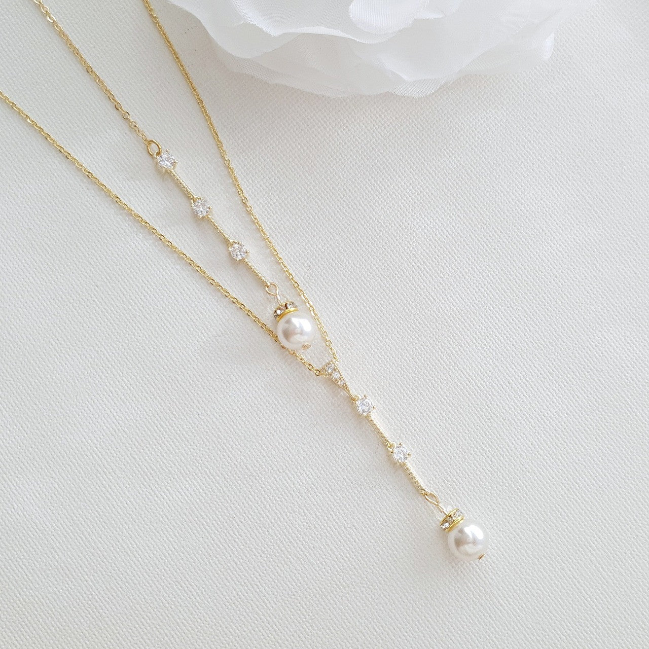 Simple Drop Back Bridal Necklace Silver- Ginger