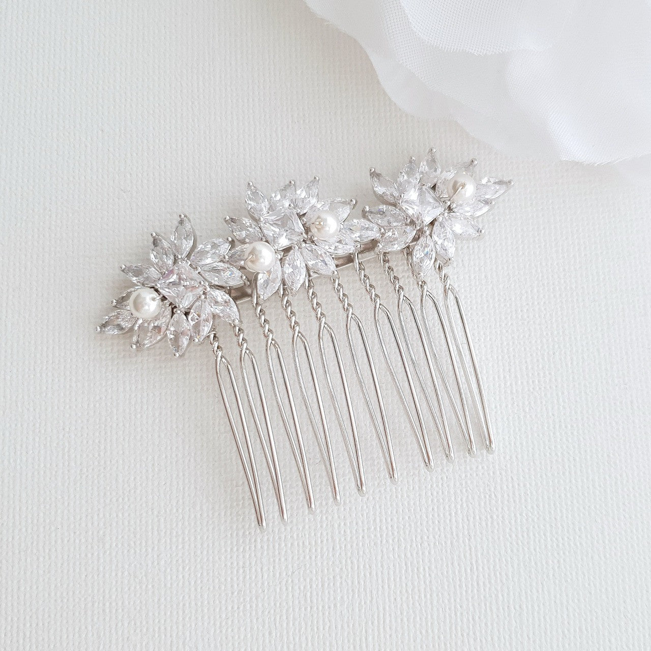 Crystal Flower Gold Hair Comb for Weddings-Bridget