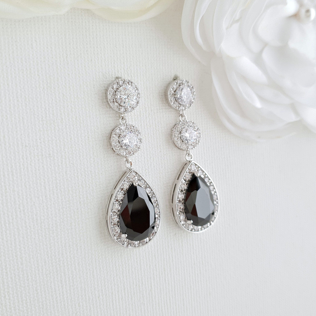 Long Black Drop Earrings- Zoe