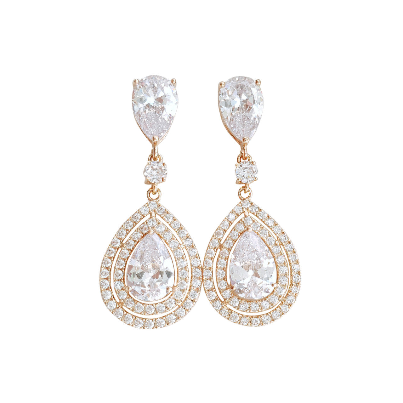 Gold Crystal Teardrop Earrings for Weddings- Joni