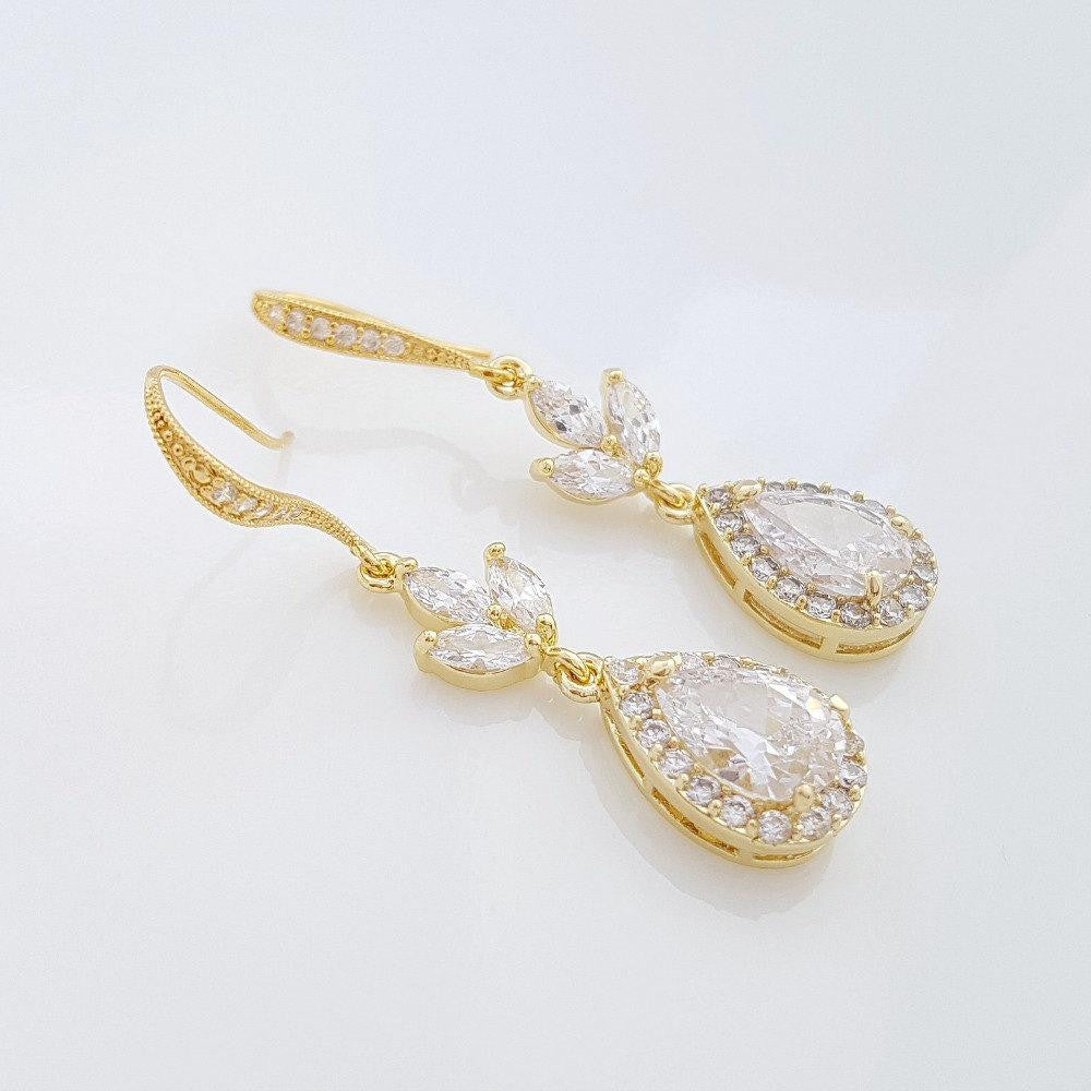 Bridal Rose Gold Teardrop Earrings Wedding Jewelry Rose Gold Crystal Drop Earrings, Lotus Earrings