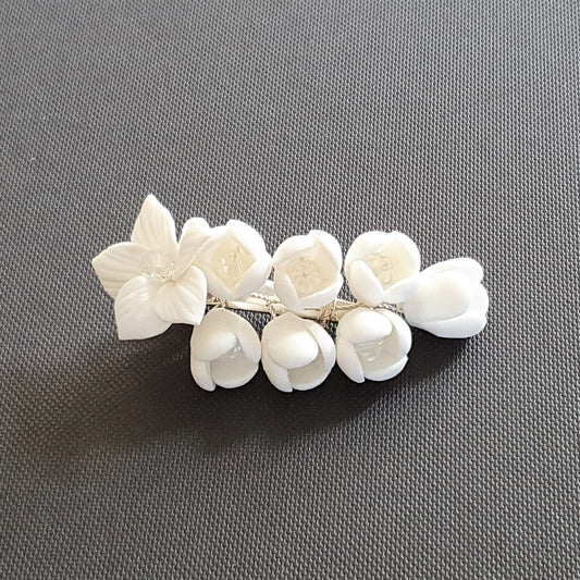 Bridal Hair Clip with White Flowers-Lilac