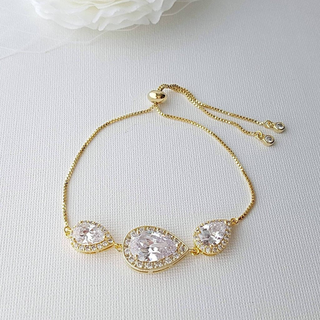 Pink Gold Teardrop Slider Bracelet for Brides Bridesmaids-Evelyn