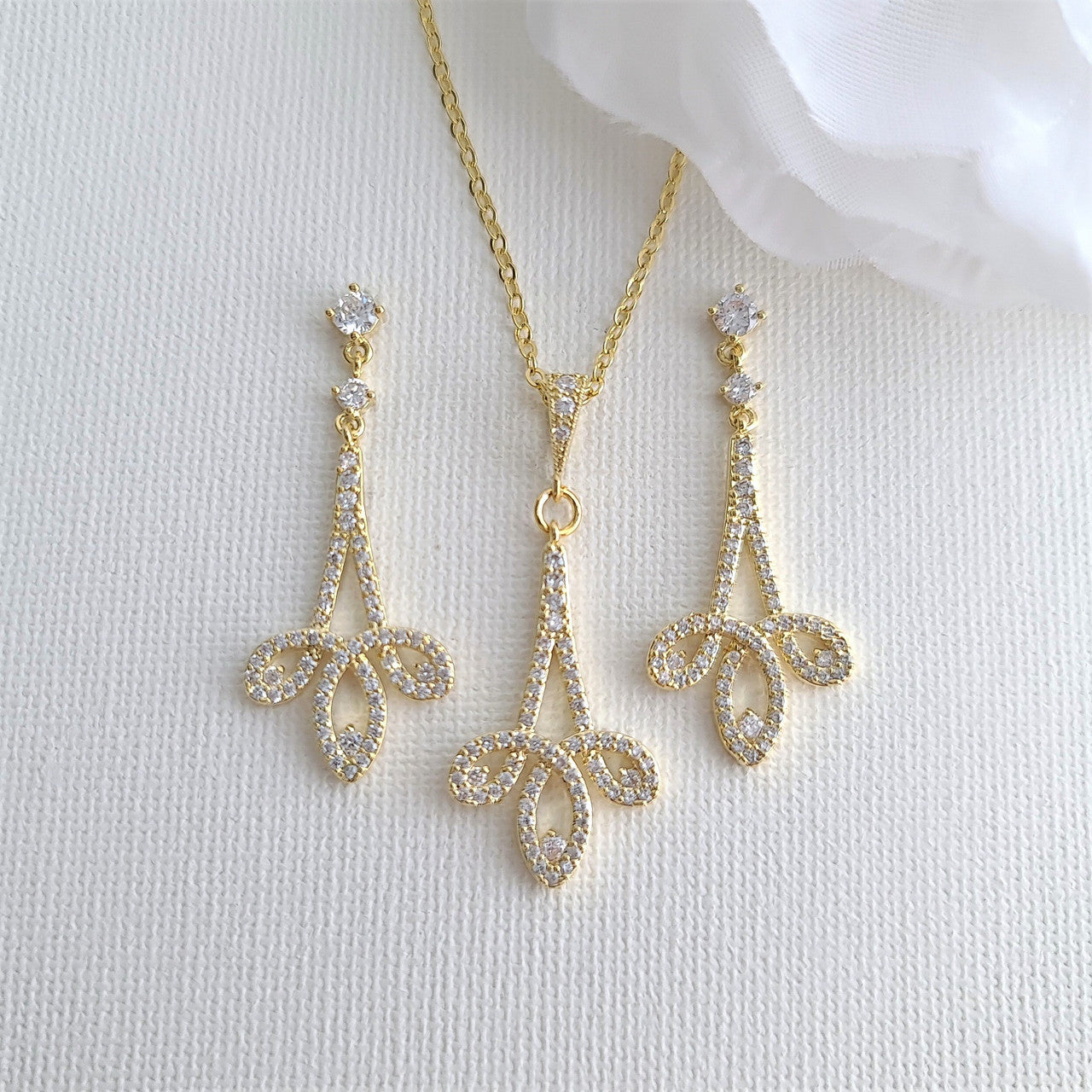 Gold Necklace Set for Wedding with Earrings-Allison