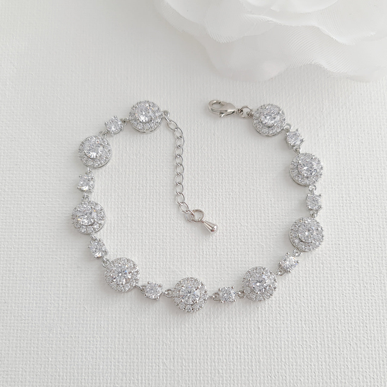 Round Crystal Earrings and Bracelet Set in Gold for Brides-Reagan