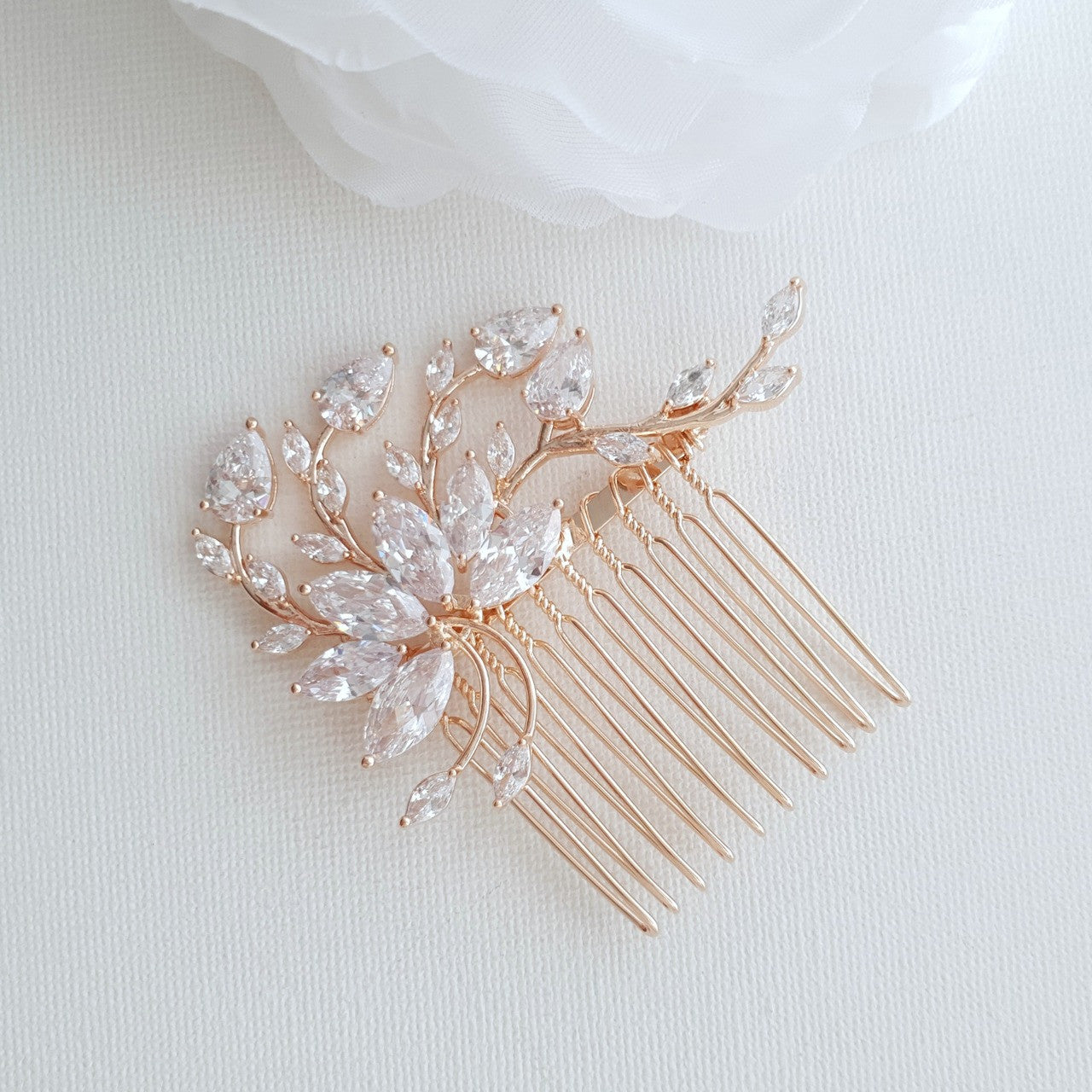 Small Flower Rose Gold Bridal Hair Comb -Kika