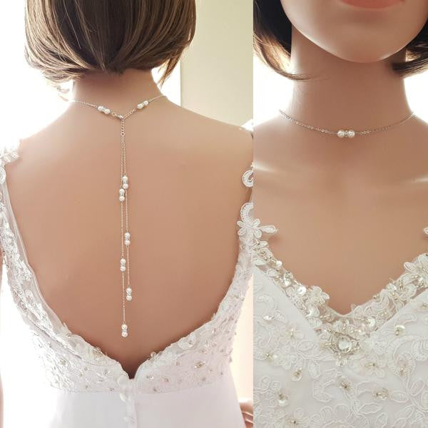 Pearl Backdrop Bridal Necklace In Gold- AVA