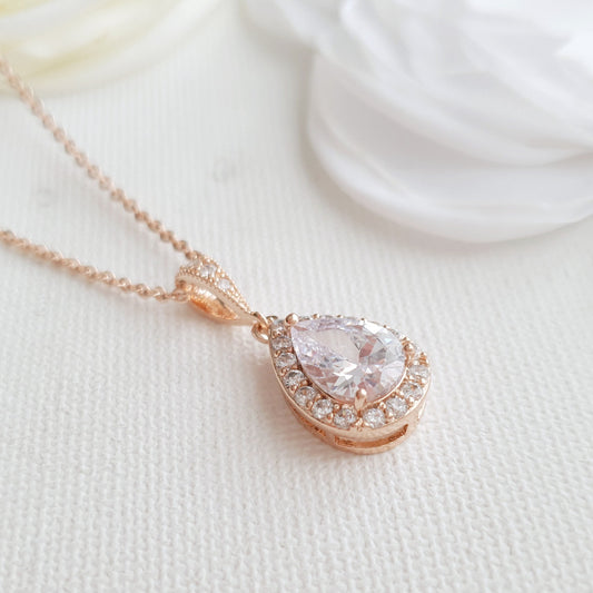 Rose Gold Necklace with Small Teardrop Pendant-Emma