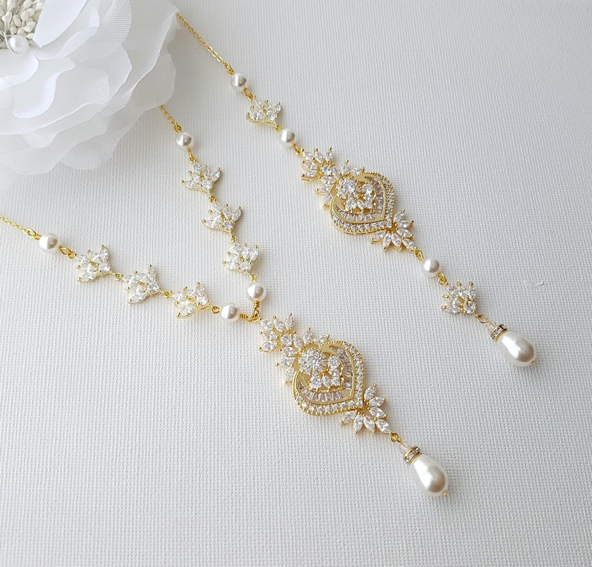 Gold Backdrop Necklace for Brides-Rosa