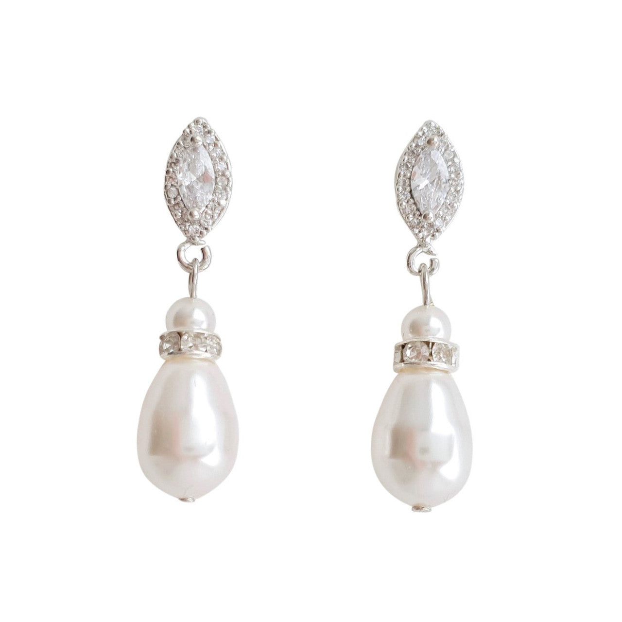 Gold Teardrop Pearl Earrings for Weddings- Ella