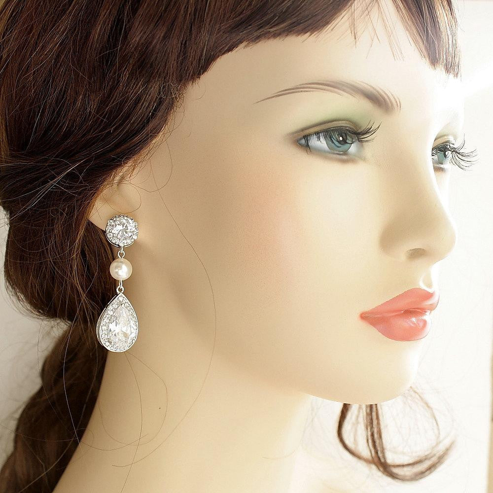 Pearl and Crystal Drop Earrings-Evita