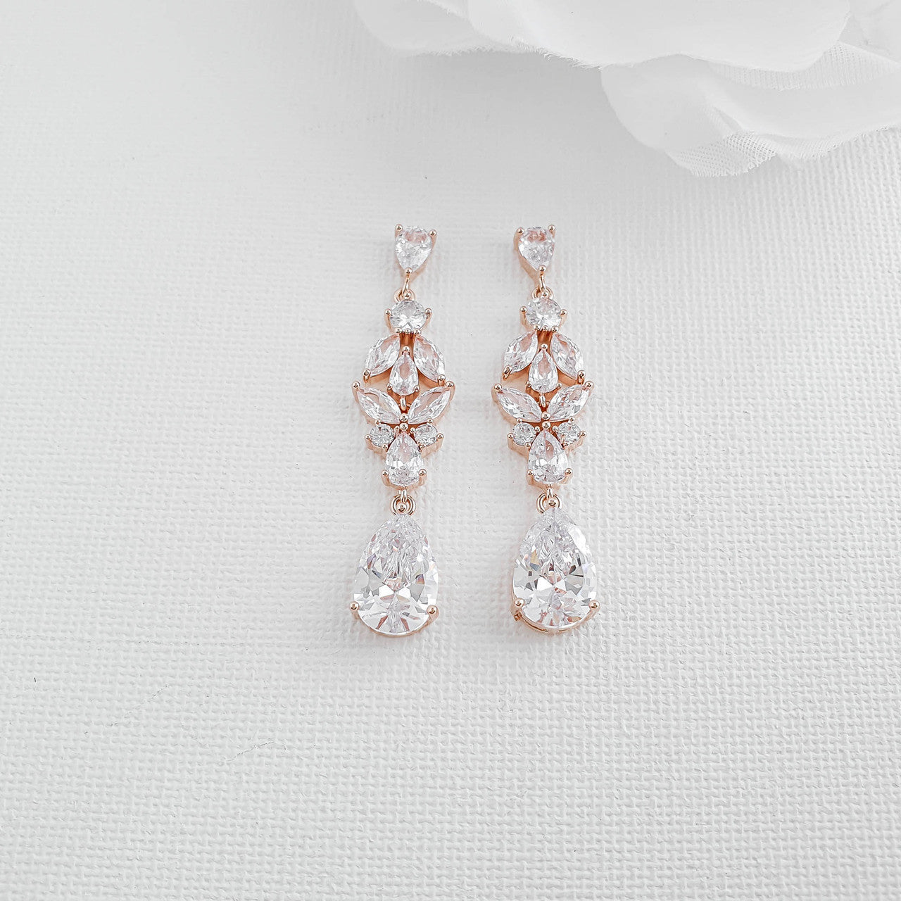 Rose Gold and Cubic Zirconia Earrings-Anne