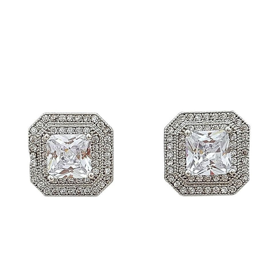 Sparkly Square Cubic Zirconia Earrings for Brides