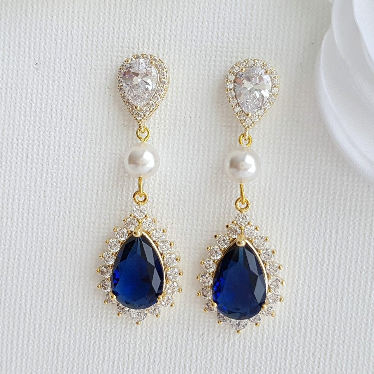 Blue Crystal Earrings Gold- Poetry Designs