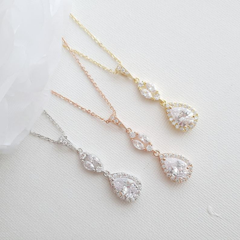 Rose Gold Pendant Drop Necklace for Weddings-Hayley