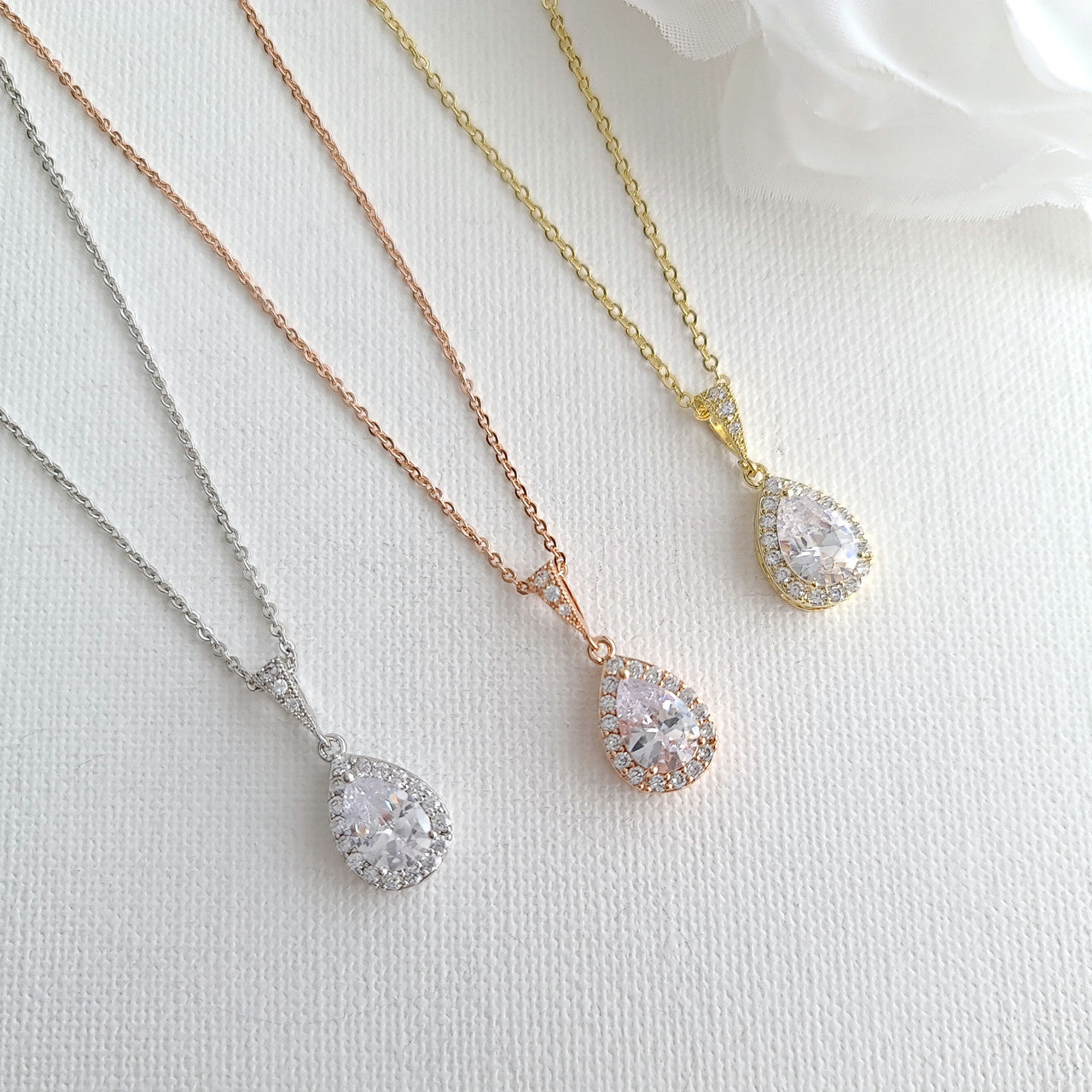 Rose Gold Necklace with Small Teardrop Pendant-Emma