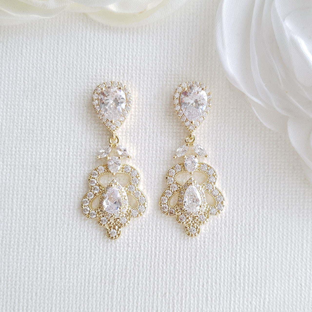 Vintage Gold Earrings for Weddings- Norma