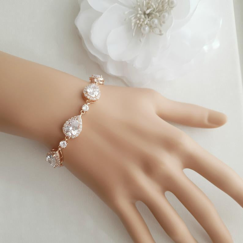 Rose gold Wedding Day Crystal Bracelet for Brides