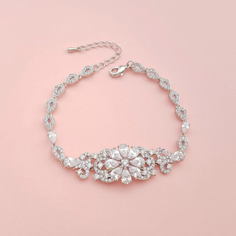 Wedding Bracelet, Flower, Crystal Bridal Bracelet, Wedding Jewelry, CZ Bracelet, Crystal Wedding Bracelet, Bridal Jewelry, Astra