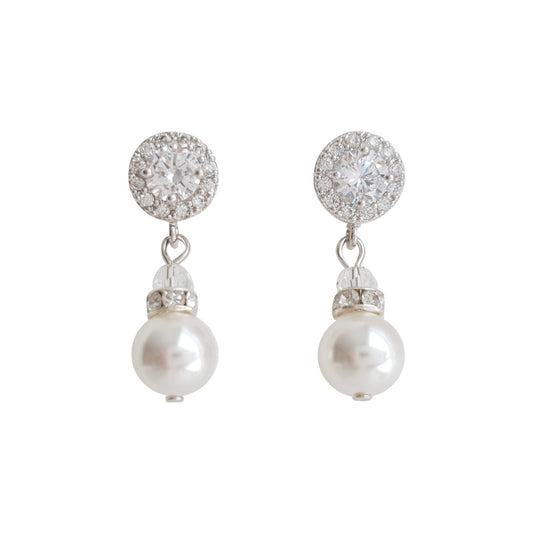 Silver Pearl Drop Earrings- Bronte