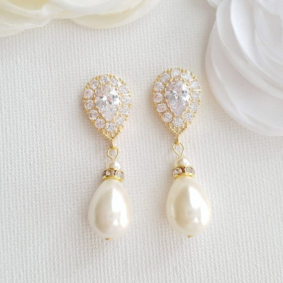 14K Gold and Shell Pearl Drop Earrings for Brides- Poetry Designs