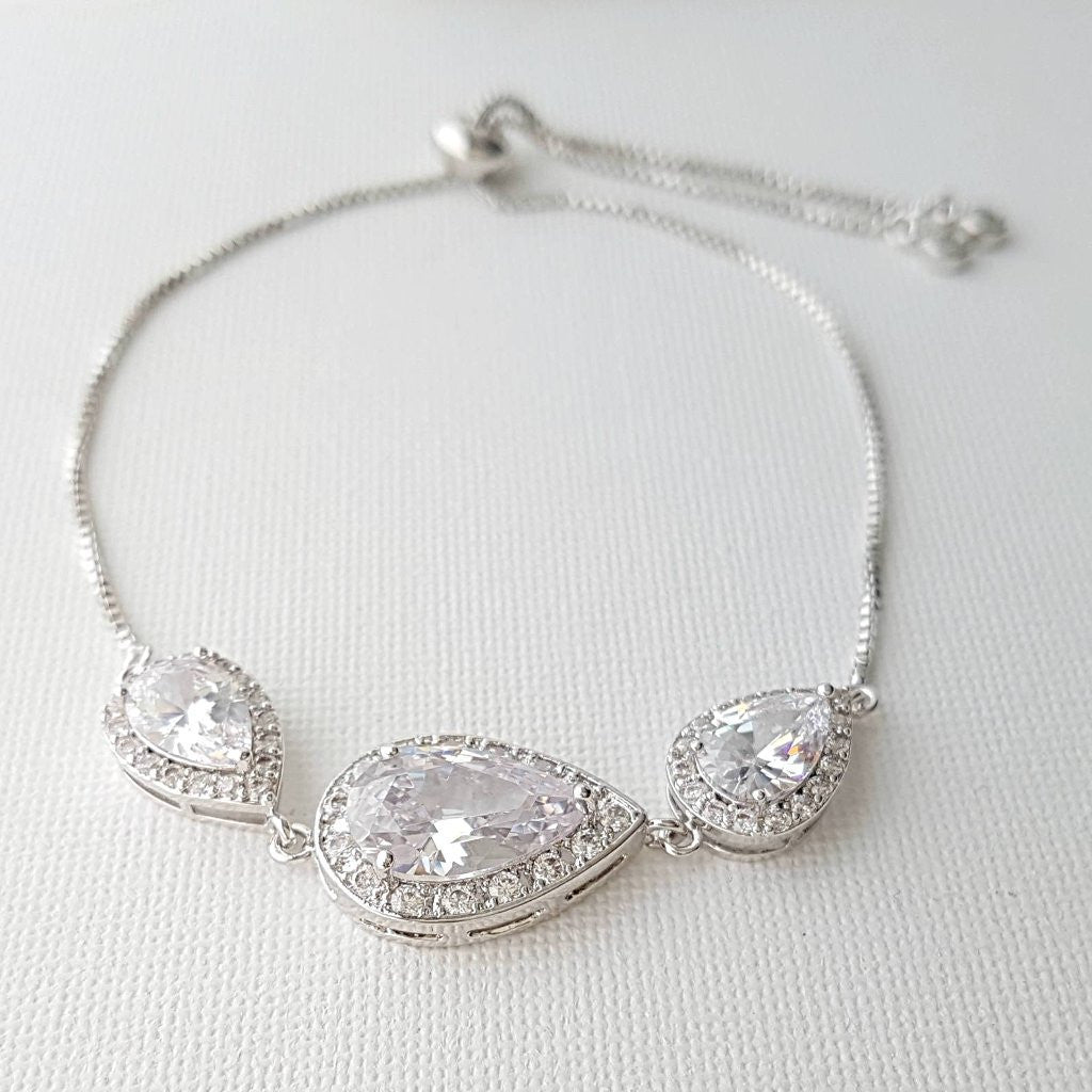 Pink Gold Teardrop Slider Bracelet for Brides Bridesmaids-Evelyn