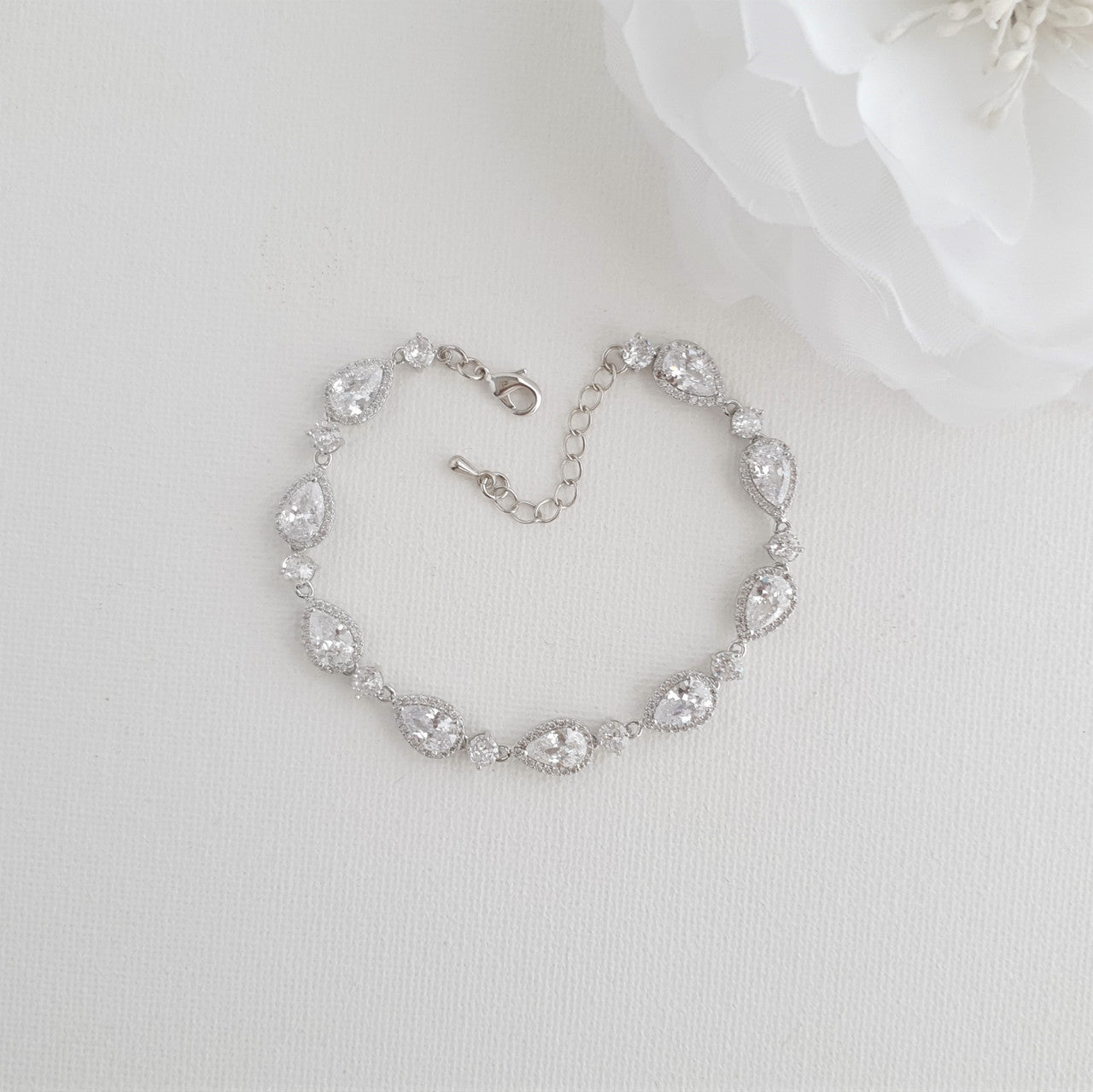 Silver Wedding Bracelet with Teardrops-Emma