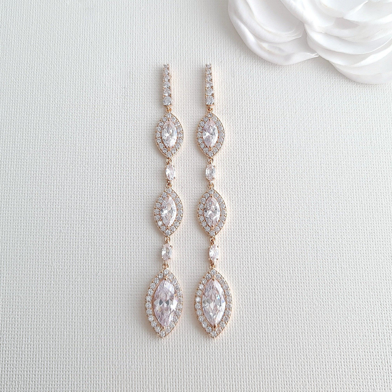 Extra Long Bridal Earrings in Rose Gold- Harriet
