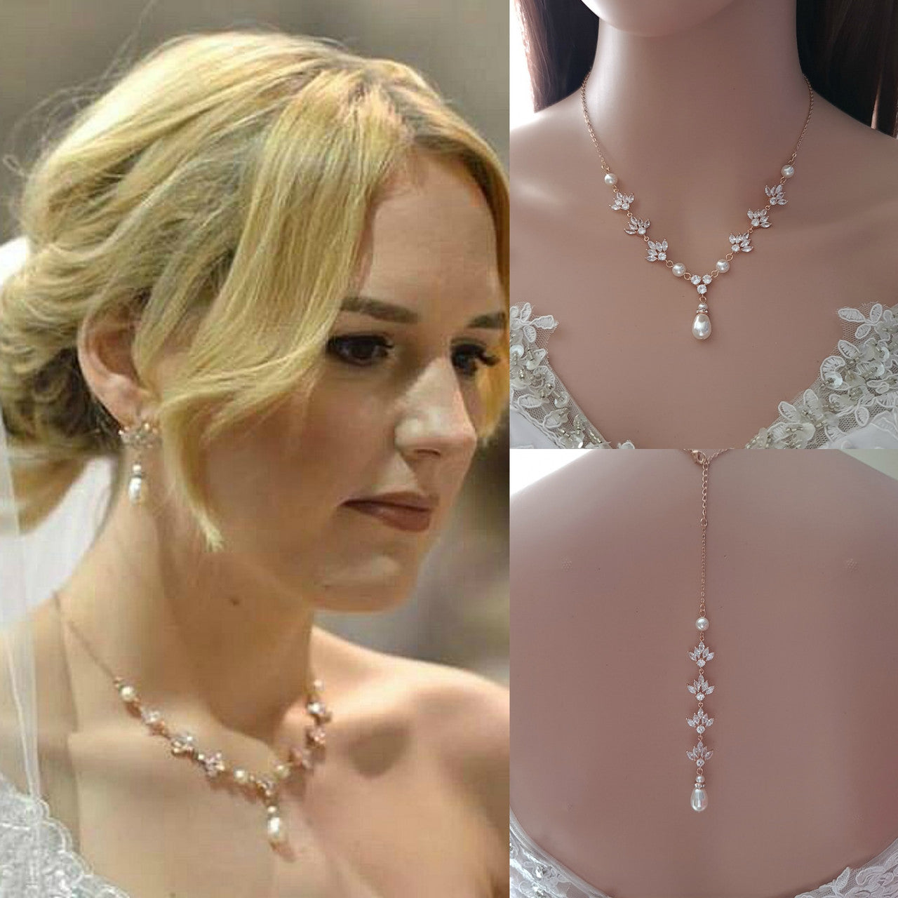 Gold Crystal Backdrop Necklace - Rosa