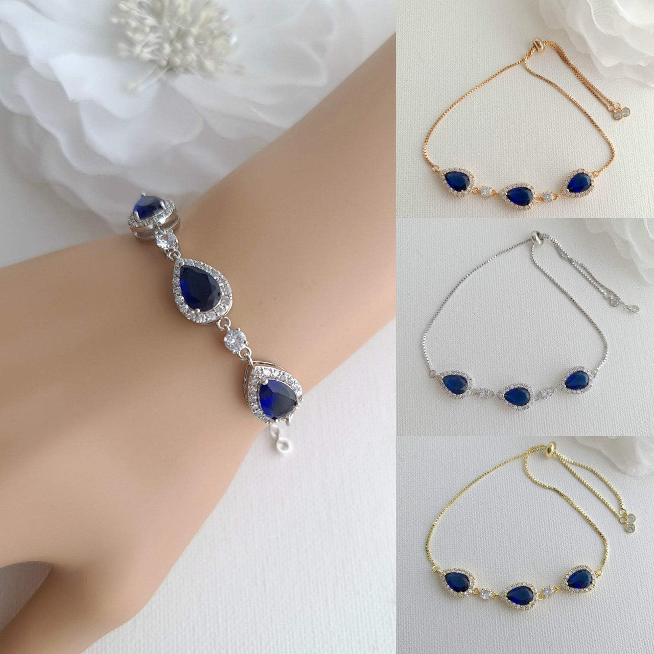 Simple Blue Bracelet in Gold for Weddings-Aoi