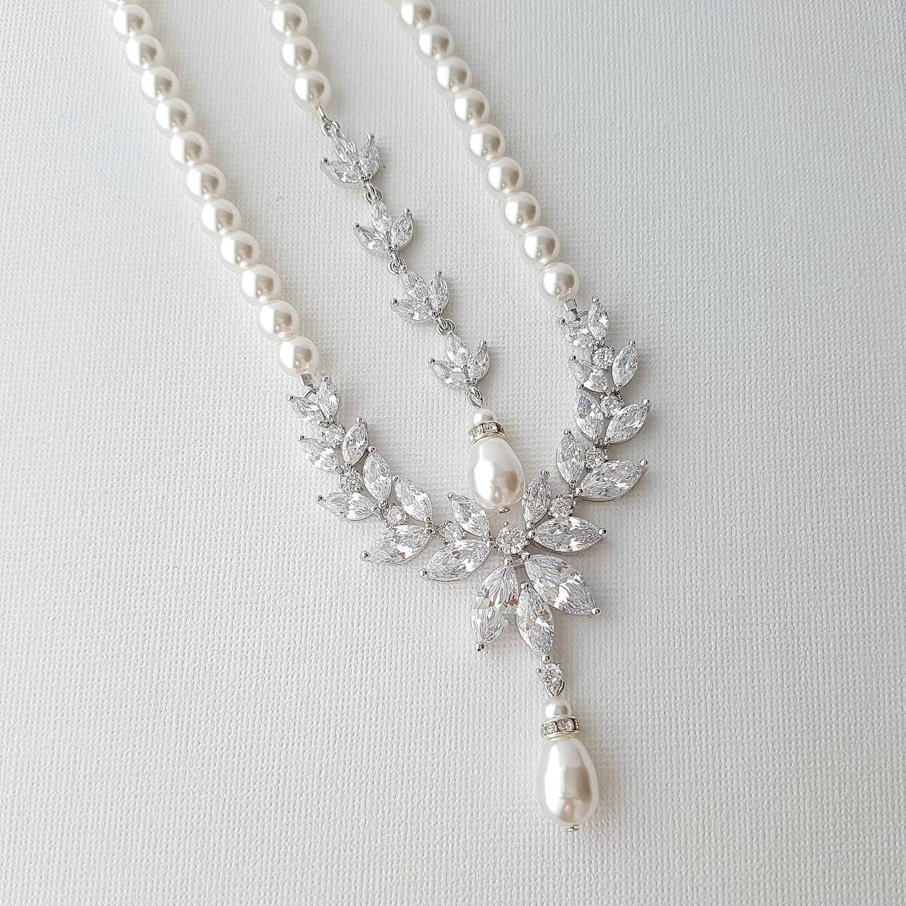 Pearl Bridal Necklace with Detachable Backdrops-Katie