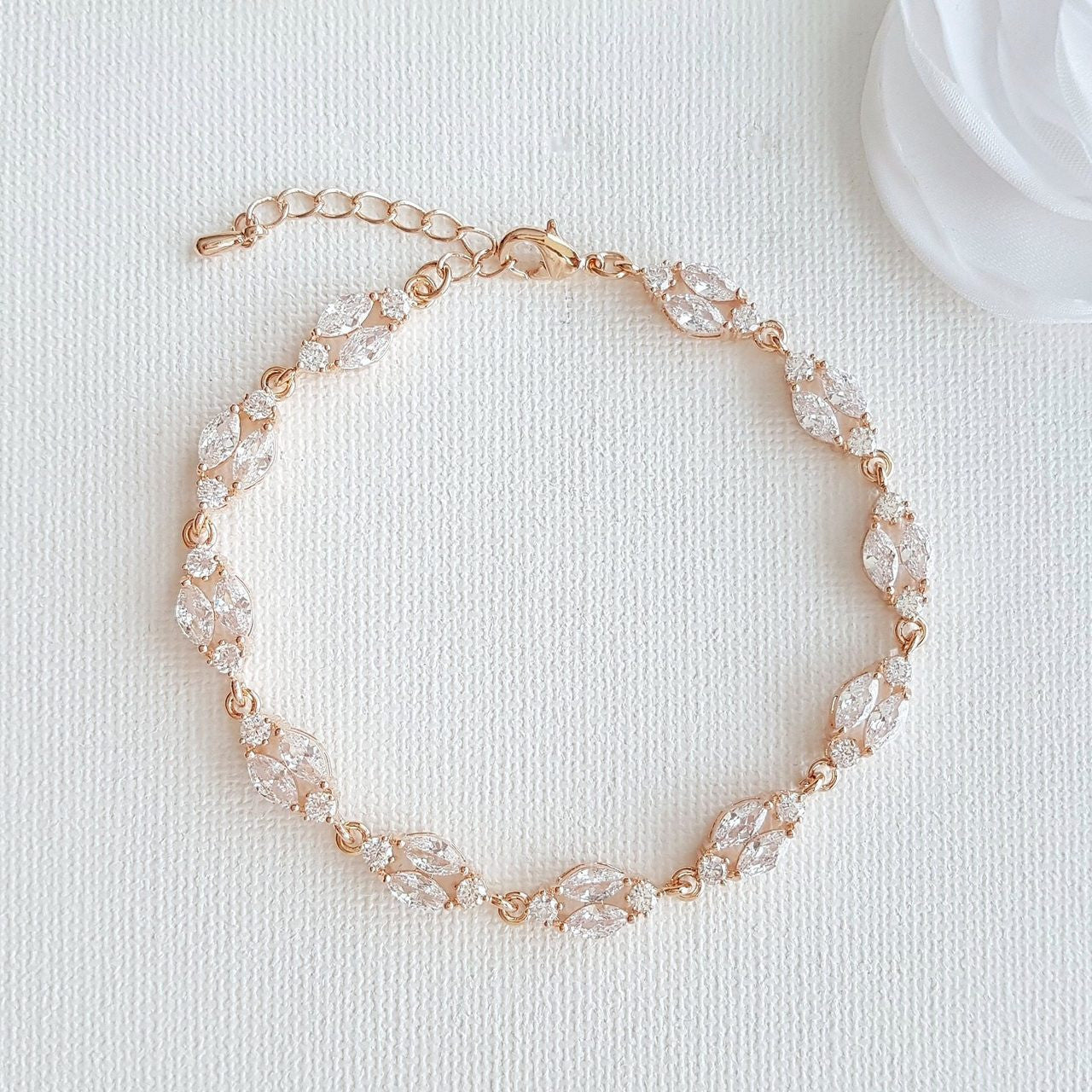 Gold Crystal Bridal Bracelet in Marquis Tennis Bracelet Style-Hayley