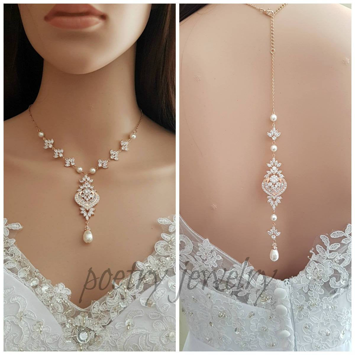 Gold Backdrop Necklace for Brides-Rosa